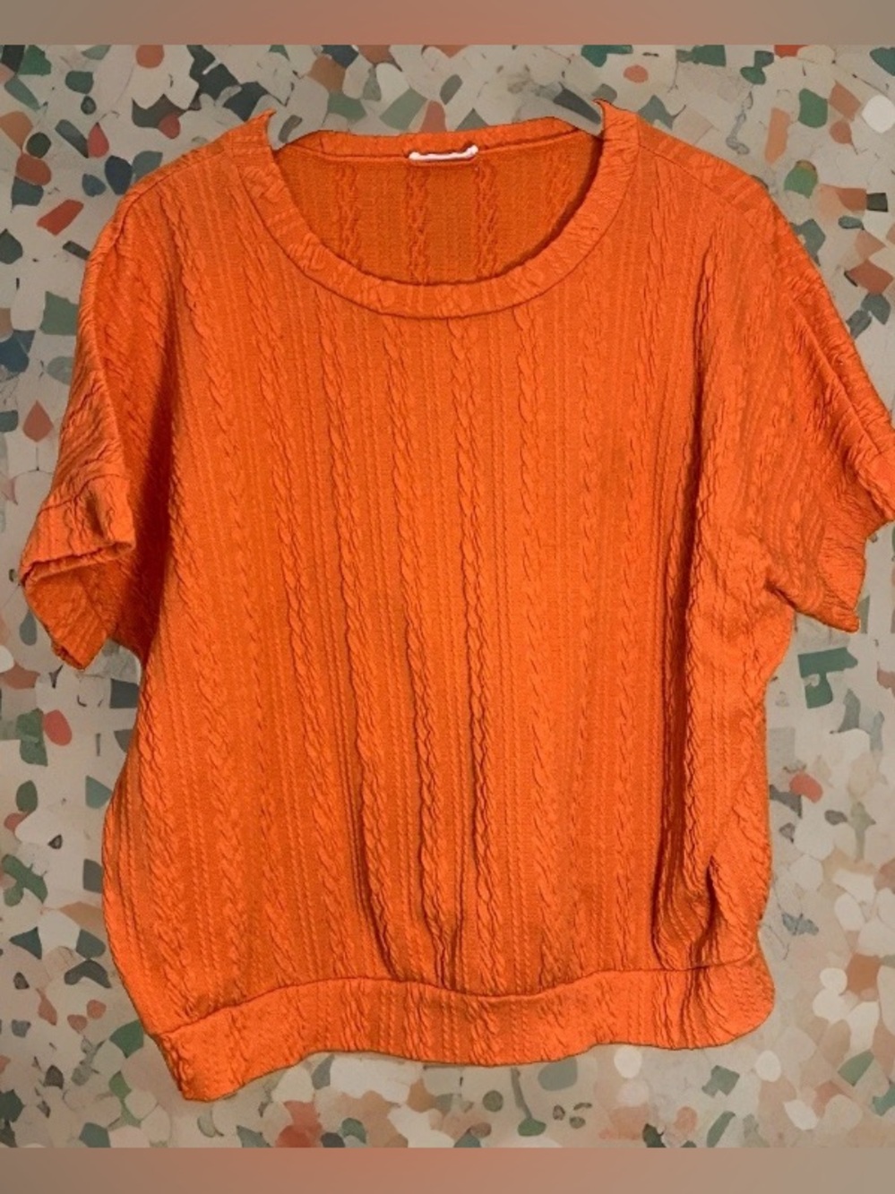 BOMBOM Bright Orange Cable Knit Short-Sleeve Knit Women’s Top Blouse Size Medium